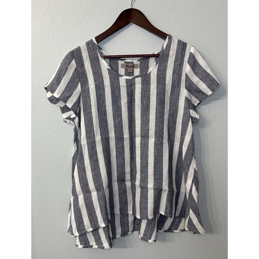 Flax linen top women's P 4-6 striped A-line coastal nautical boho resort beach